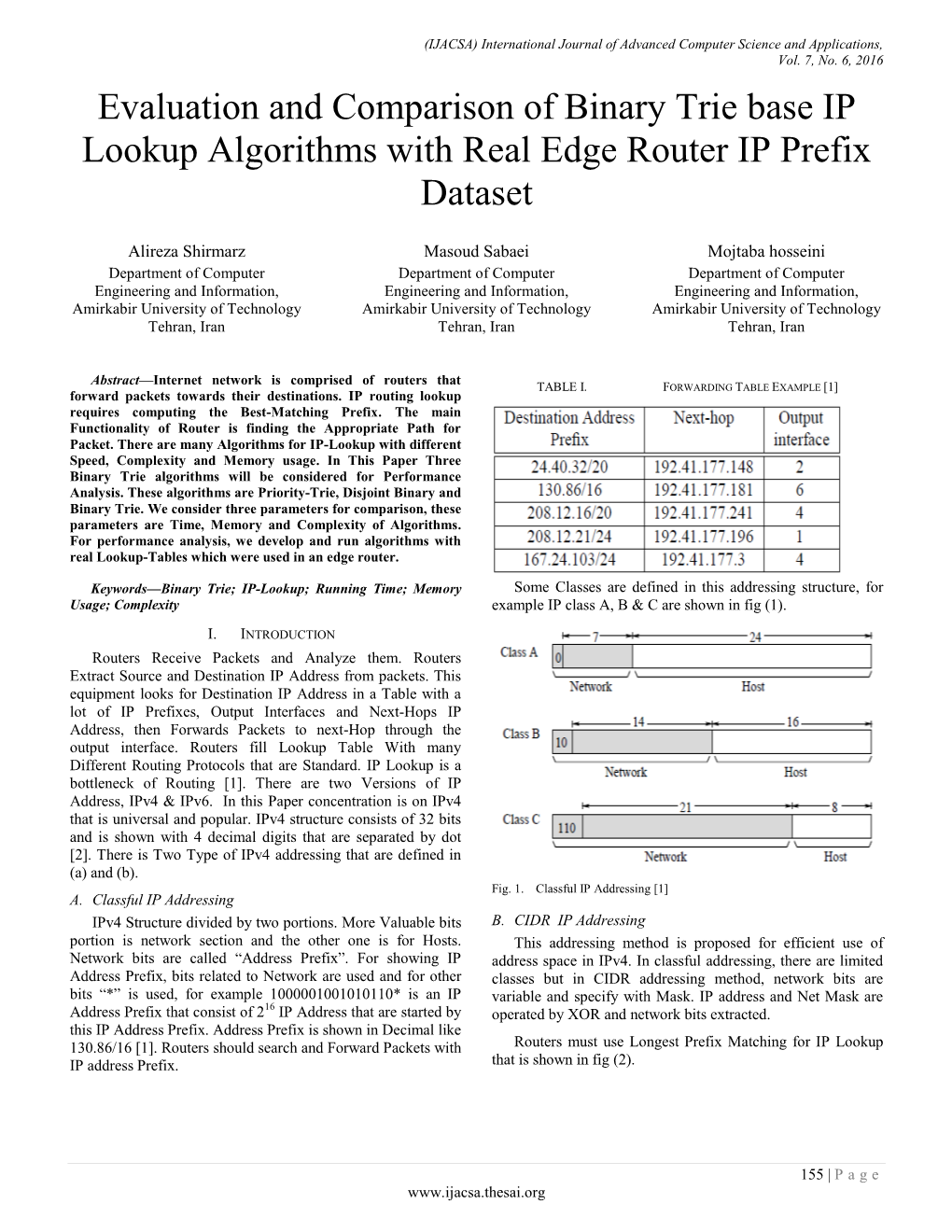 Evaluation and Comparison of Binary Trie Base IP Lookup Algorithms with Real Edge Router IP Prefix Dataset