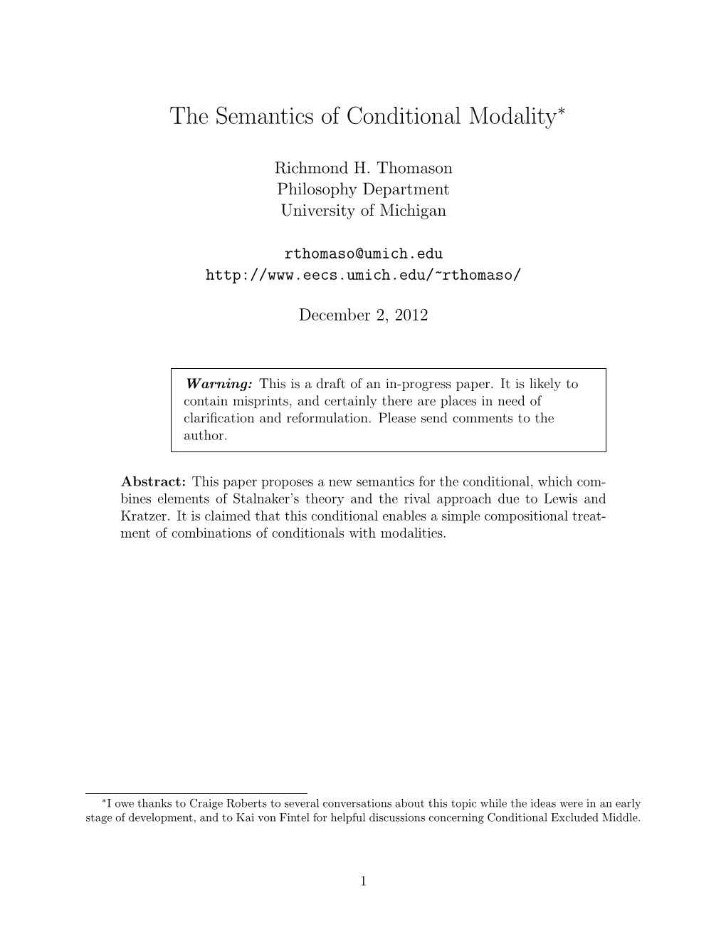 The Semantics of Conditional Modality∗