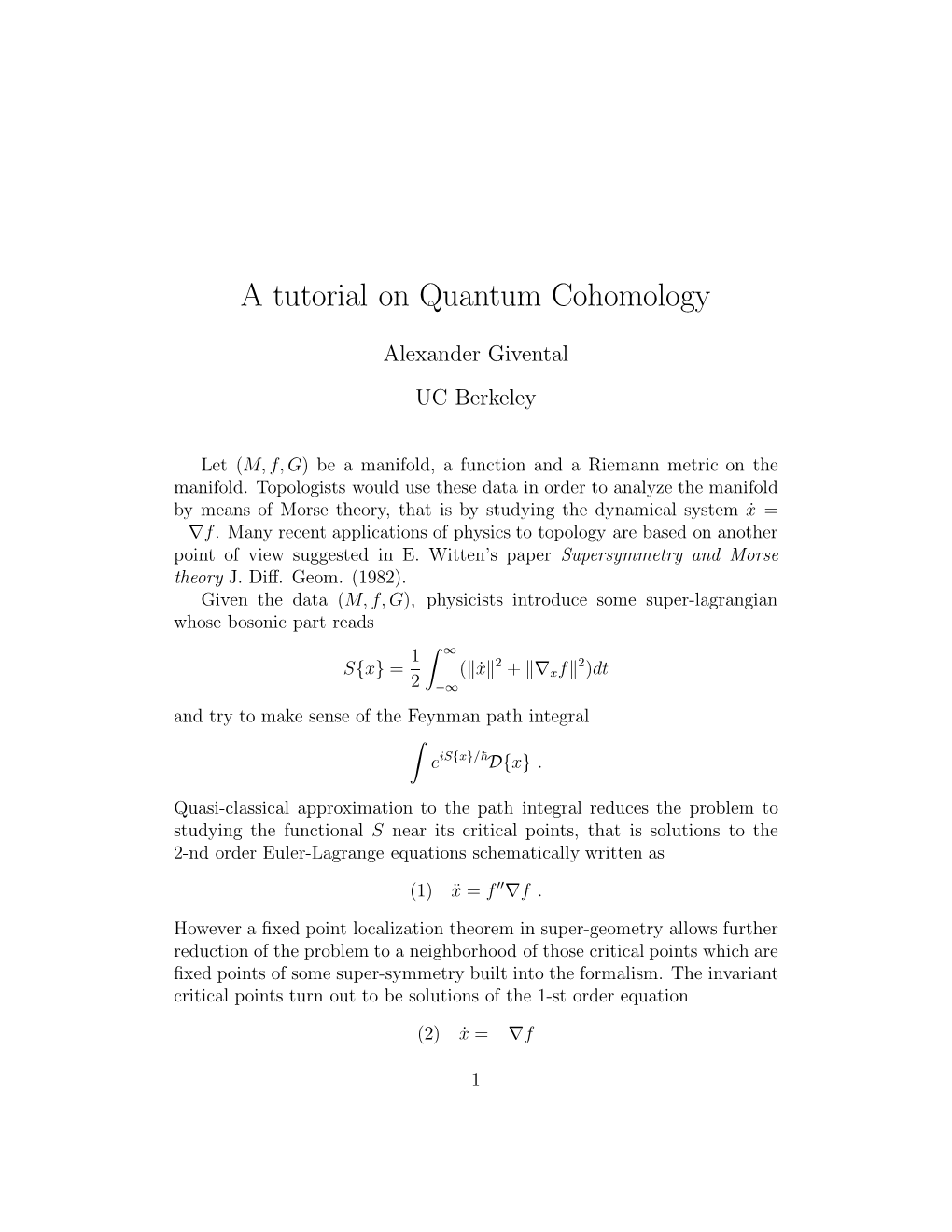 A Tutorial on Quantum Cohomology