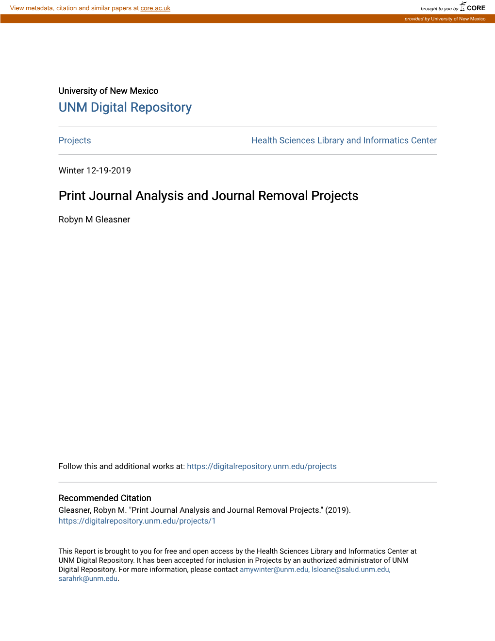 Print Journal Analysis and Journal Removal Projects