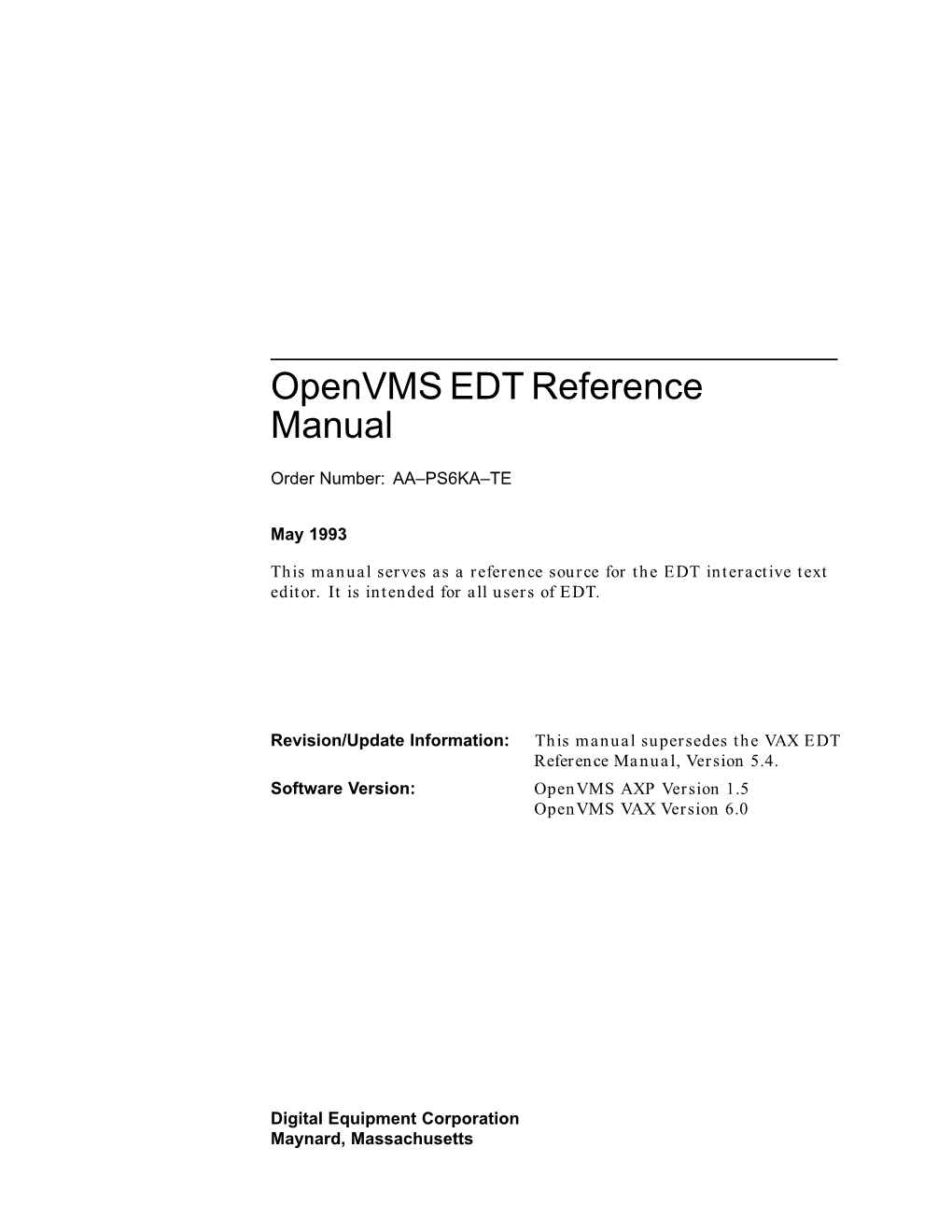 Openvms EDT Reference Manual