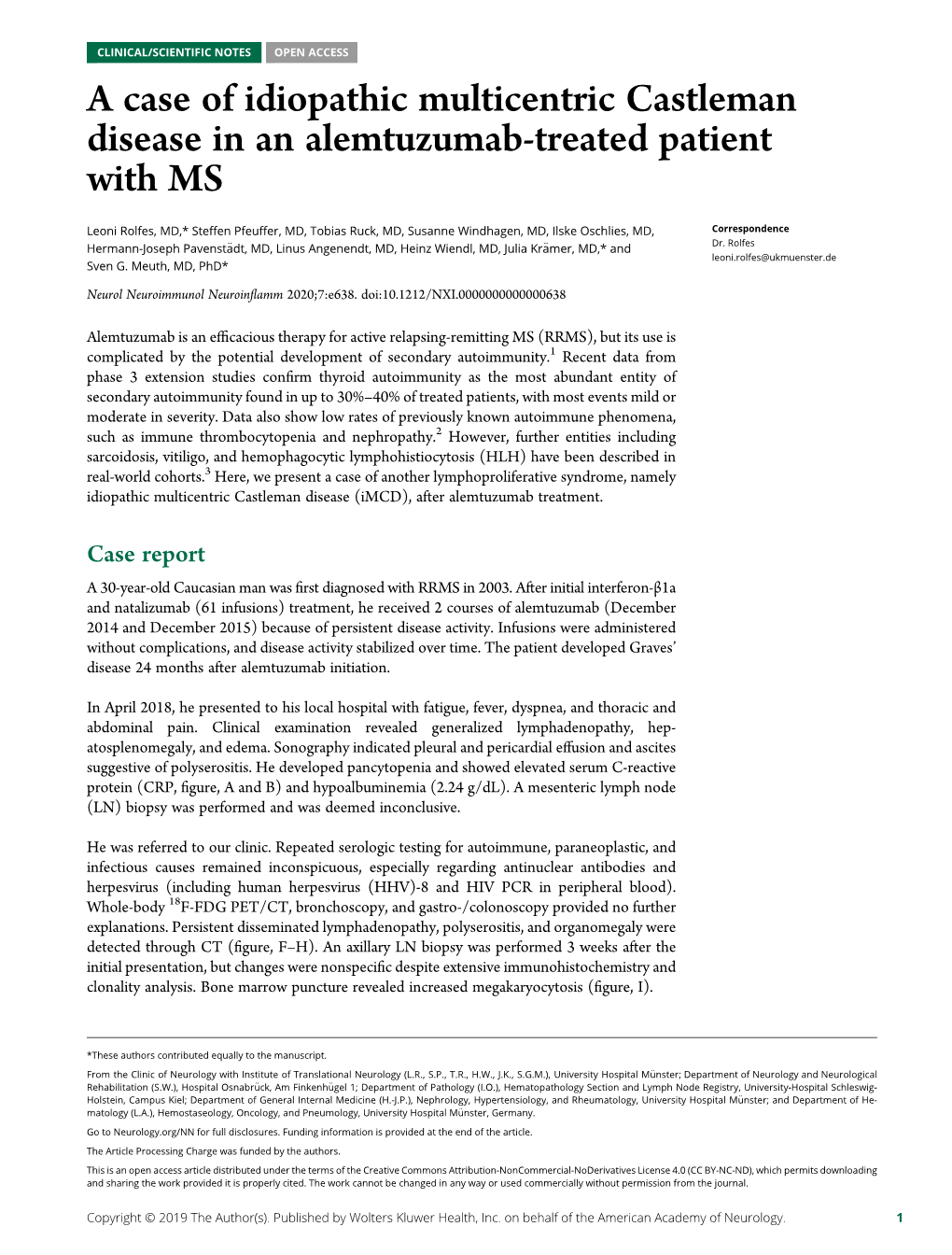 A Case of Idiopathic Multicentric Castleman Disease in an Alemtuzumab-Treated Patient with MS