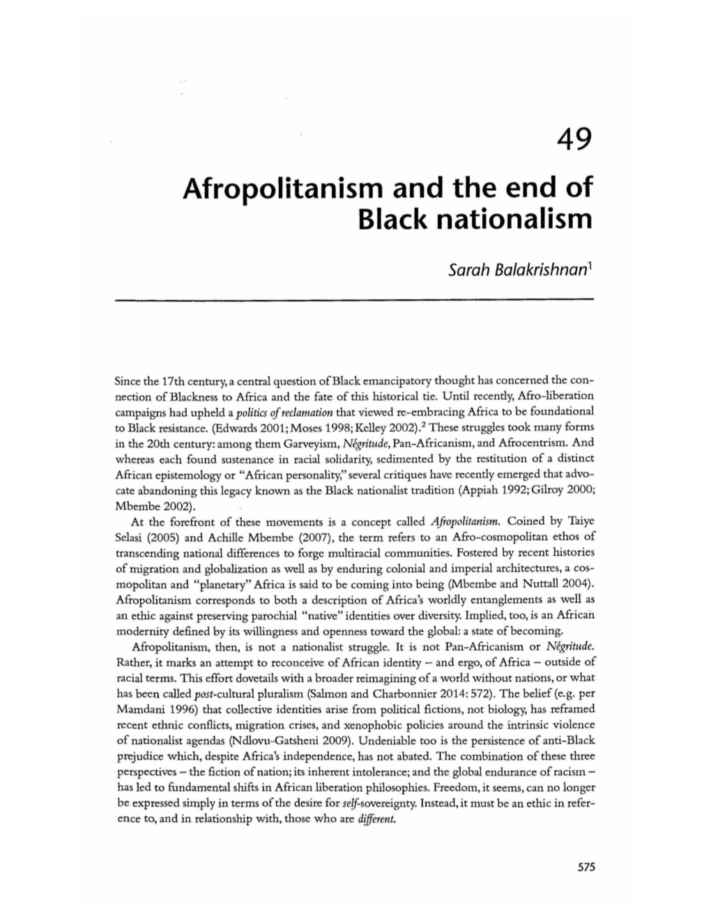 Afropolitanism and the End of Black Nationalism