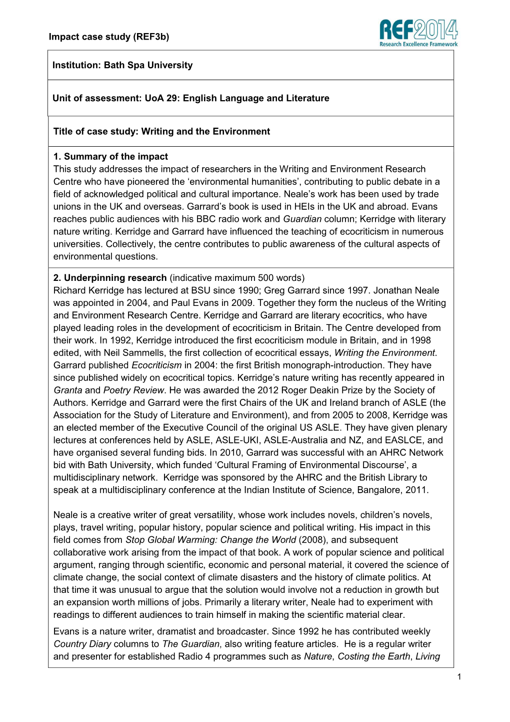 Impact Case Study (Ref3b) Institution: Bath