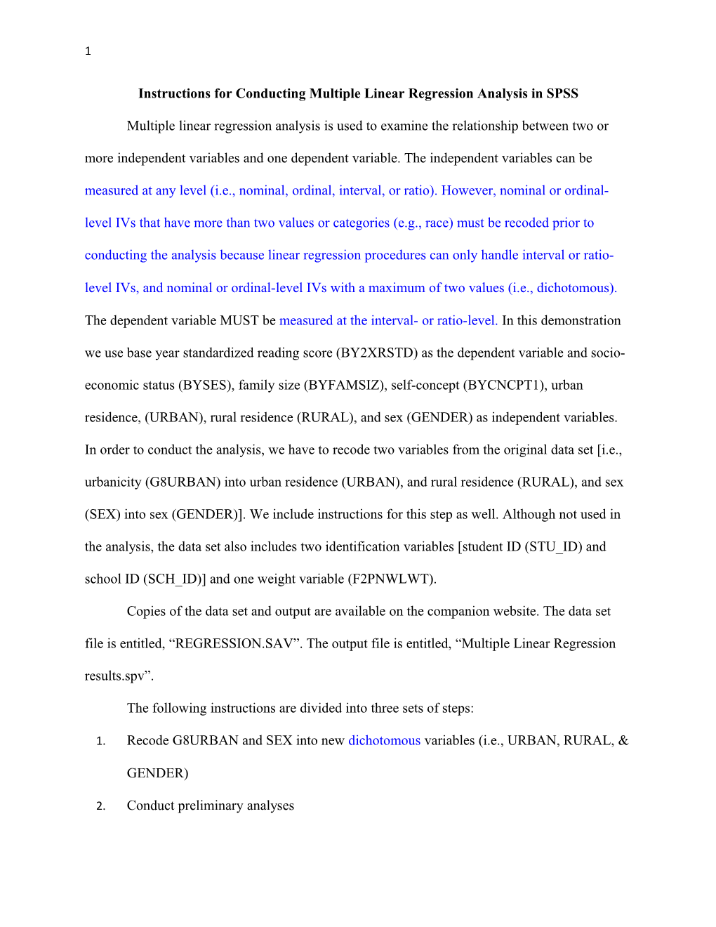 Steps For Conducting Multiple Linear Regression( Instructions Rev)