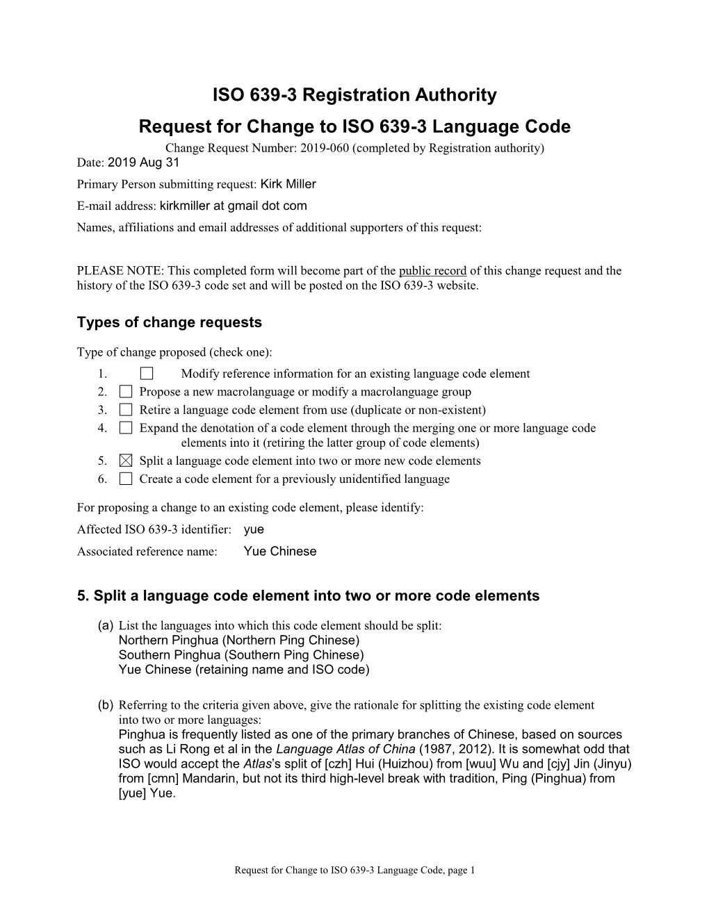 ISO 639-3 Code Split Request Template