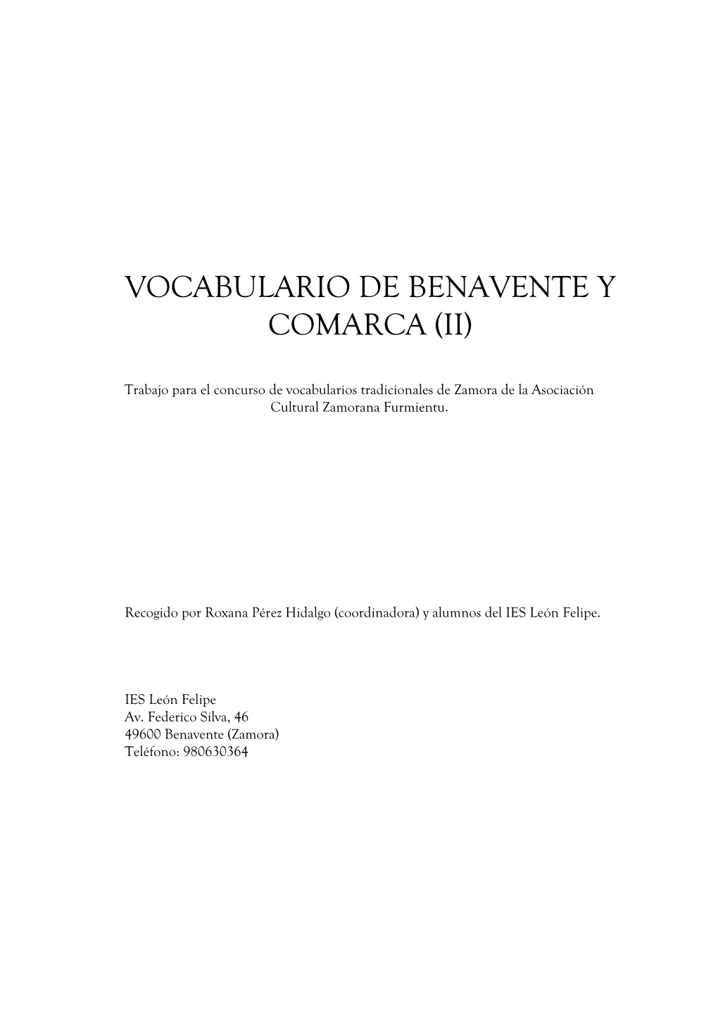 Vocabulario De Benavente Y Comarca (Ii)