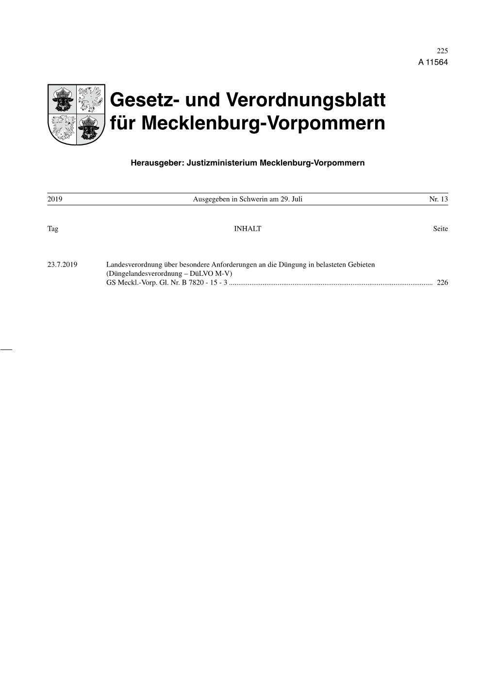 Gesetz- Und Verordnungsblatt Für Mecklenburg-Vorpommern