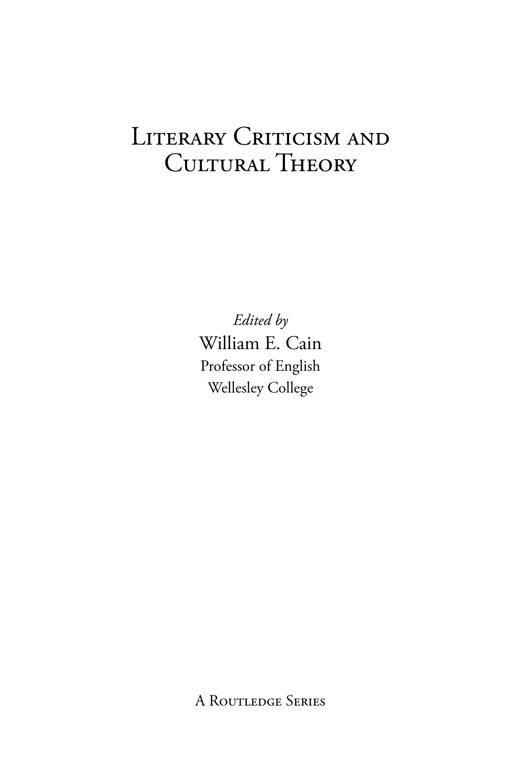 Literary Criticism and Cultural Theory