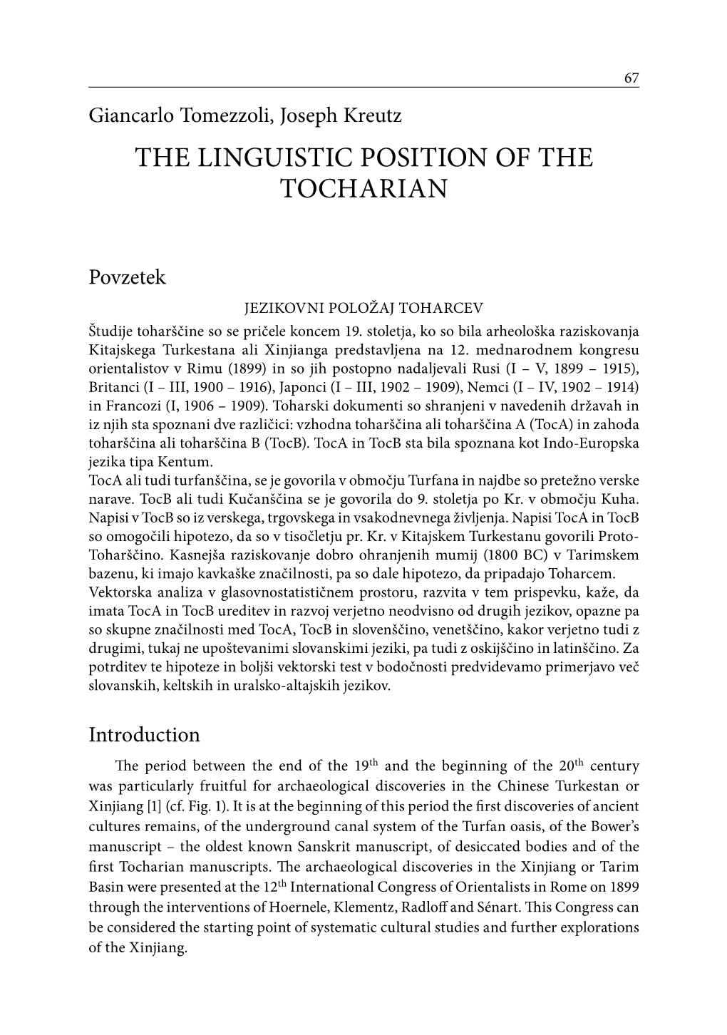 The Linguistic Position of the Tocharian