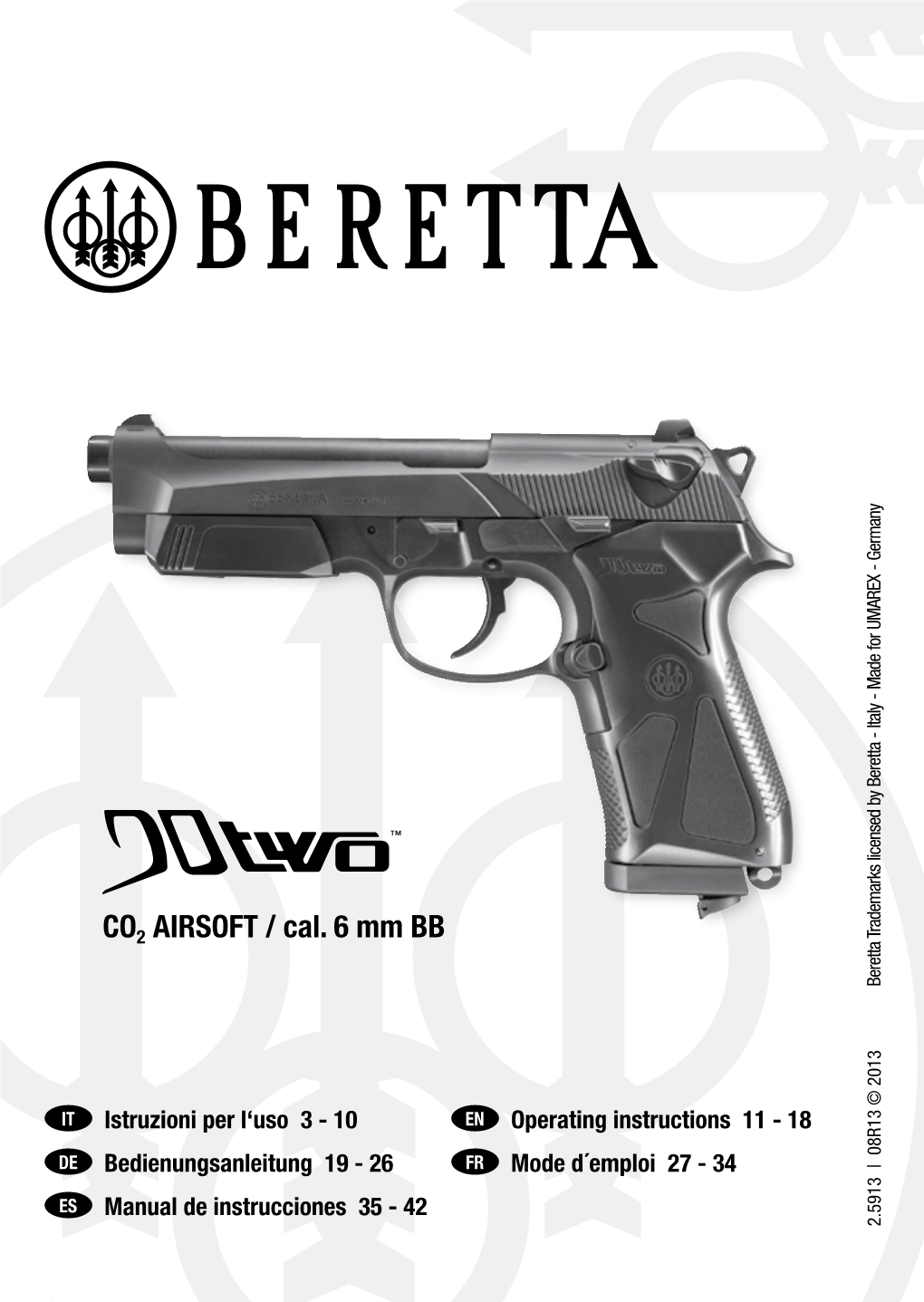 CO2 AIRSOFT / Cal. 6 Mm BB Beretta Trademarks Licensed by Beretta - Italy Made for Trademarks Beretta