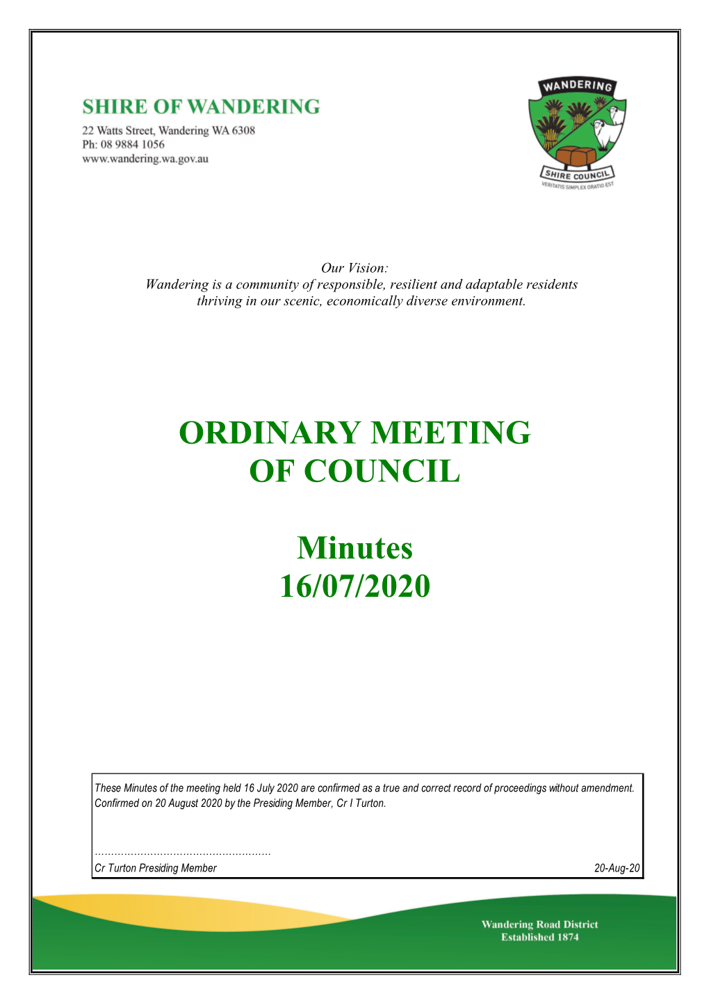 ORDINARY MEETING of COUNCIL Minutes 16/07/2020