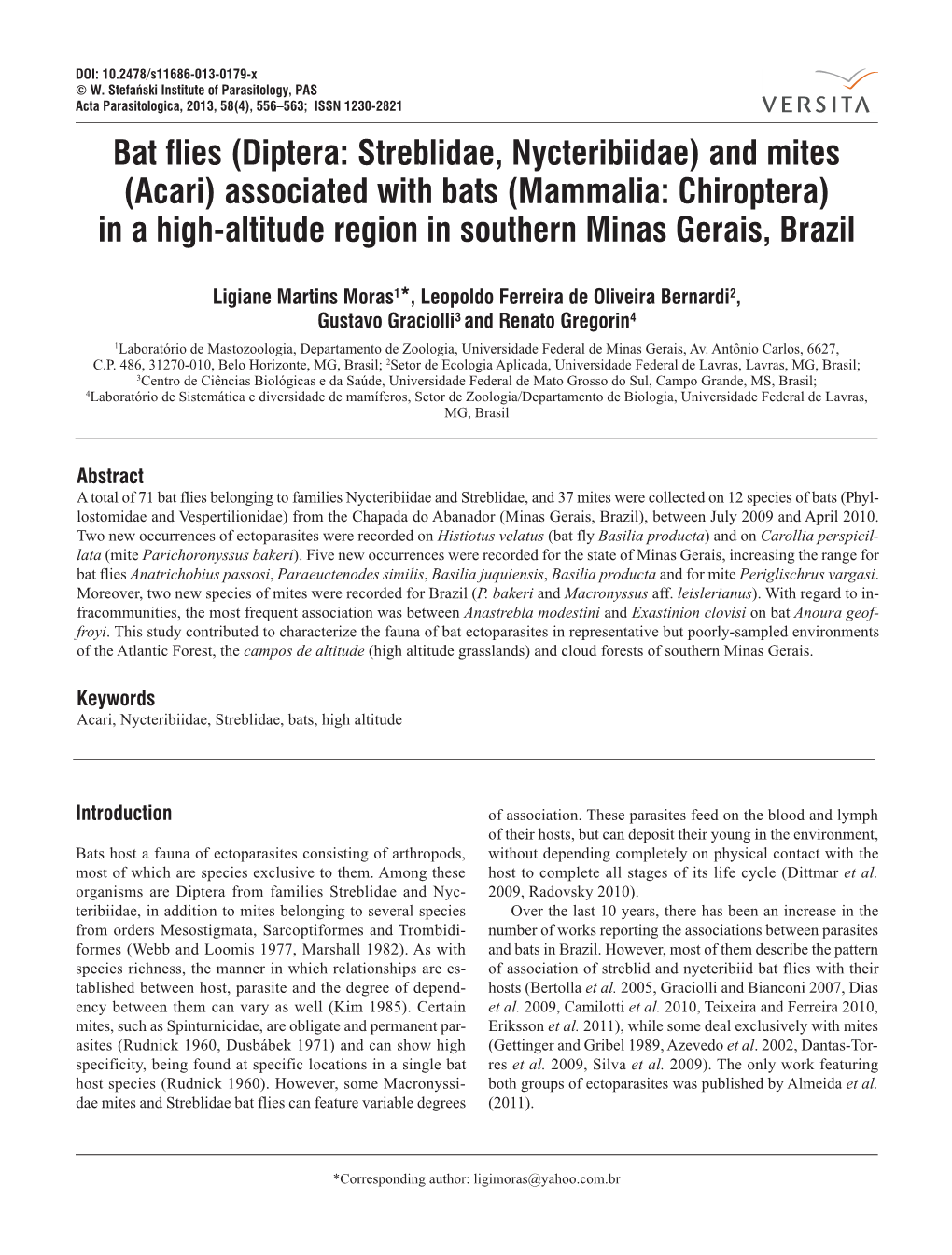 Bat Flies (Diptera: Streblidae, Nycteribiidae) and Mites (Acari