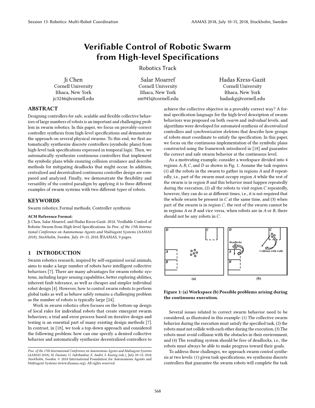 Verifiable Control of Robotic Swarm from High-Level Specifications