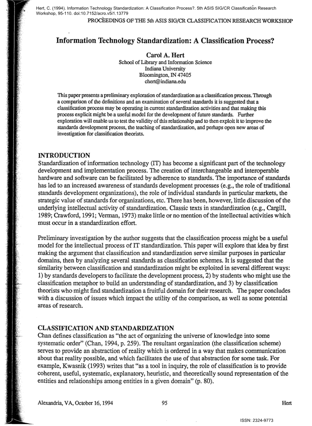 Information Technology Standardization: a Classification Process?