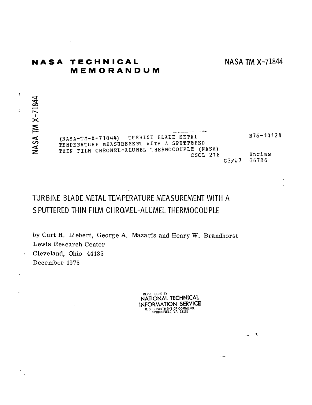 Nasa Tm X-71844 Turbine Blade Metal Temperature