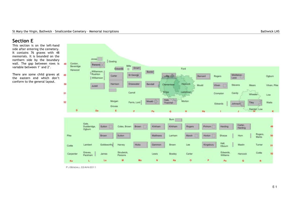 Section E This Section Is on the Left-Hand Side After Entering the Cemetery