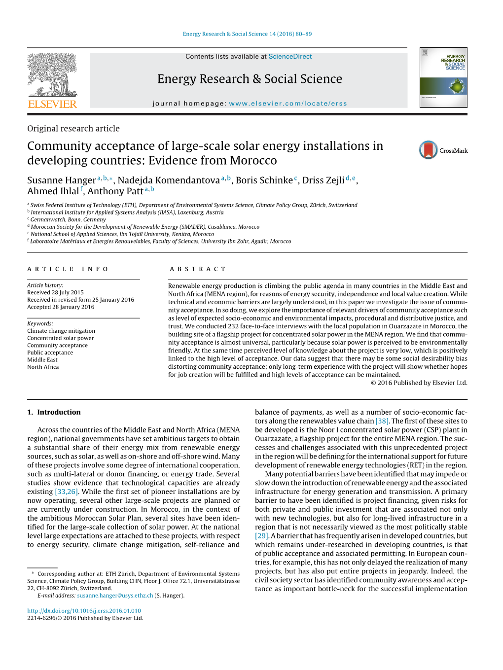 Community Acceptance of Large-Scale Solar Energy Installations In