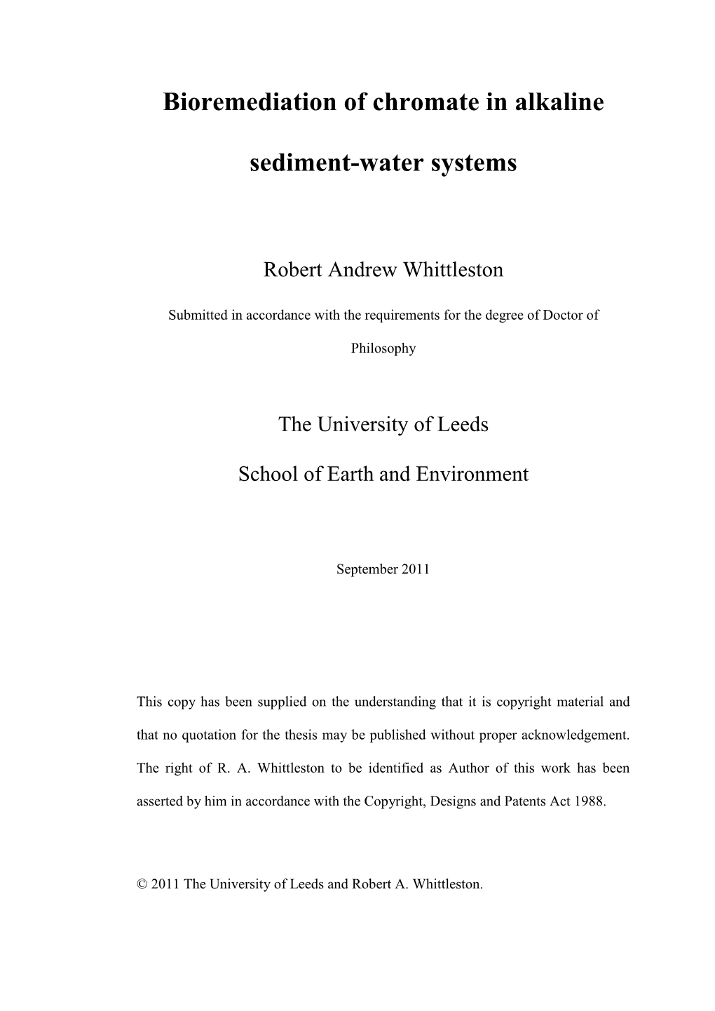 Bioremediation of Chromate in Alkaline Sediment-Water Systems