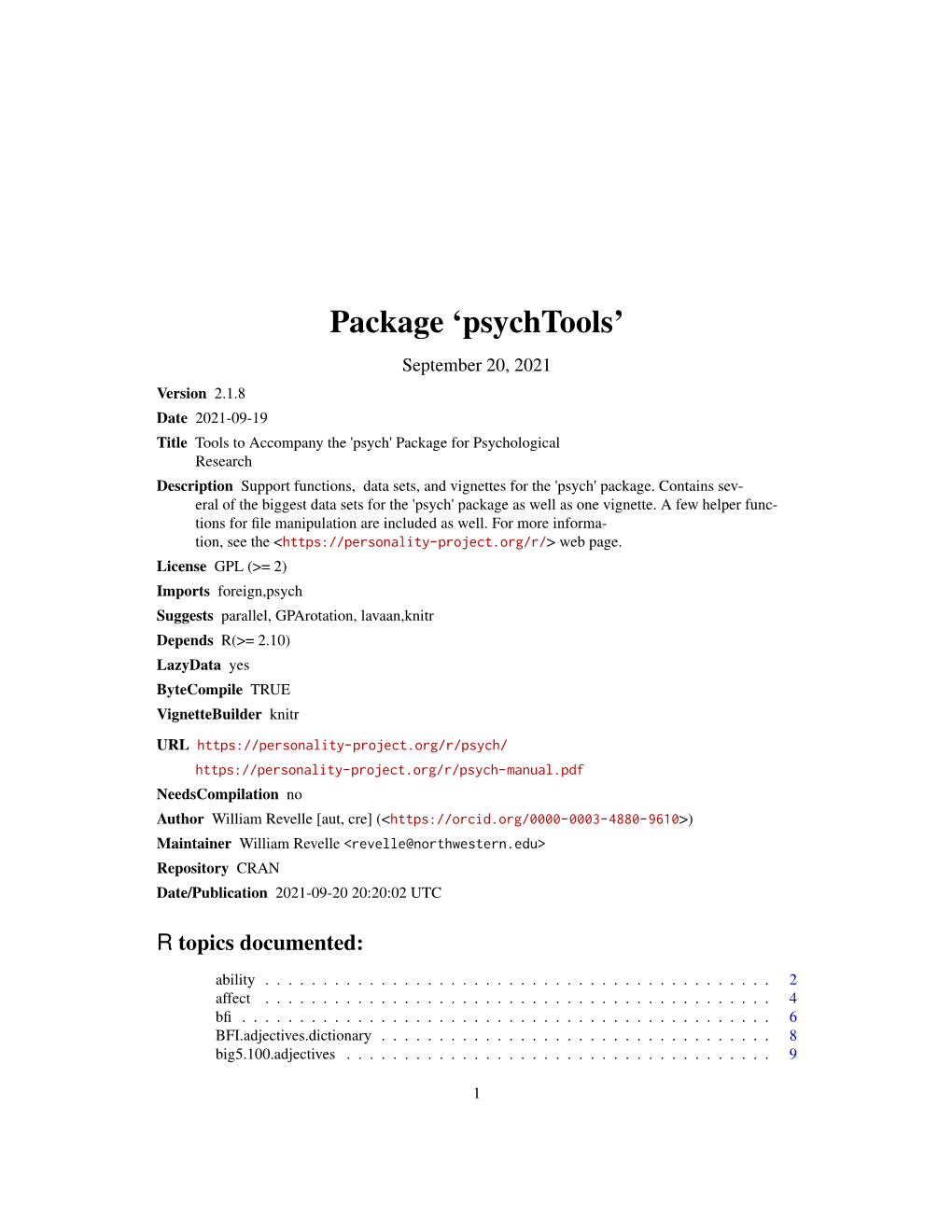 Psychtools: Tools to Accompany the 'Psych' Package for Psychological