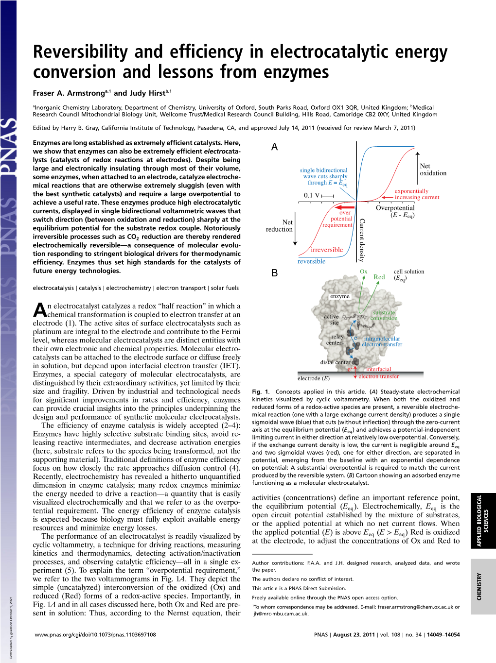 Reversibility and Efficiency in Electrocatalytic Energy Conversion and Lessons from Enzymes