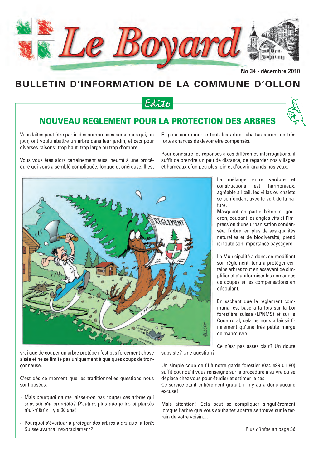 Bulletin D'information De La Commune D'ollon NOUVEAU REGLEMENT POUR LA PROTECTION DES ARBRES