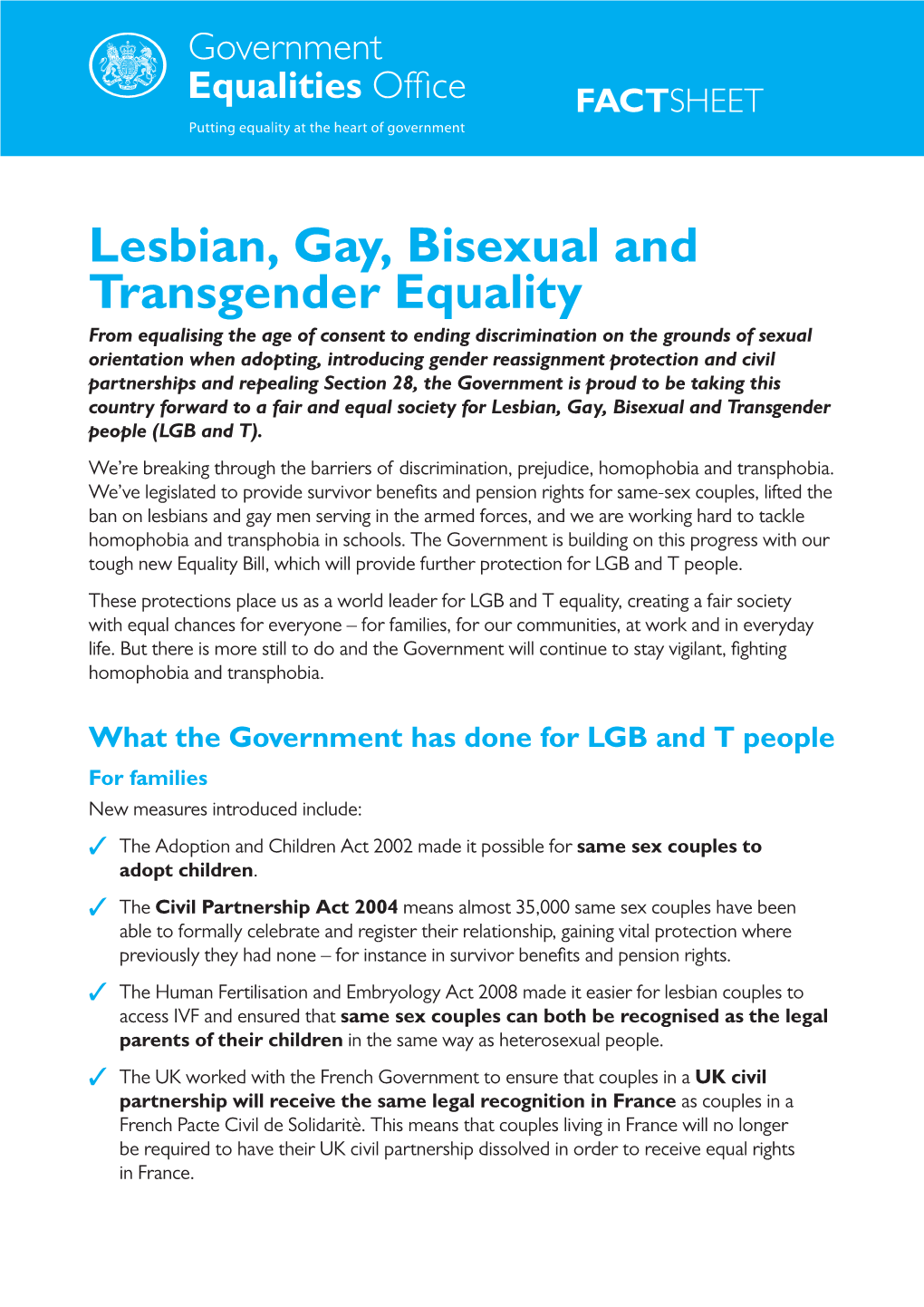 Lesbian, Gay, Bisexual and Transgender Equality