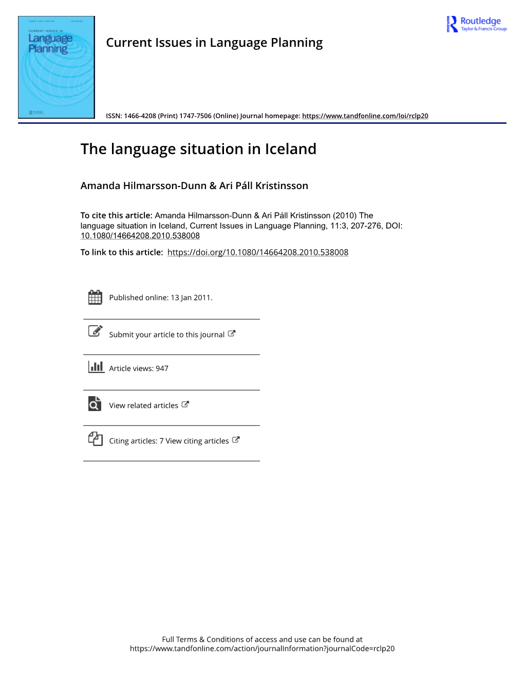 The Language Situation in Iceland