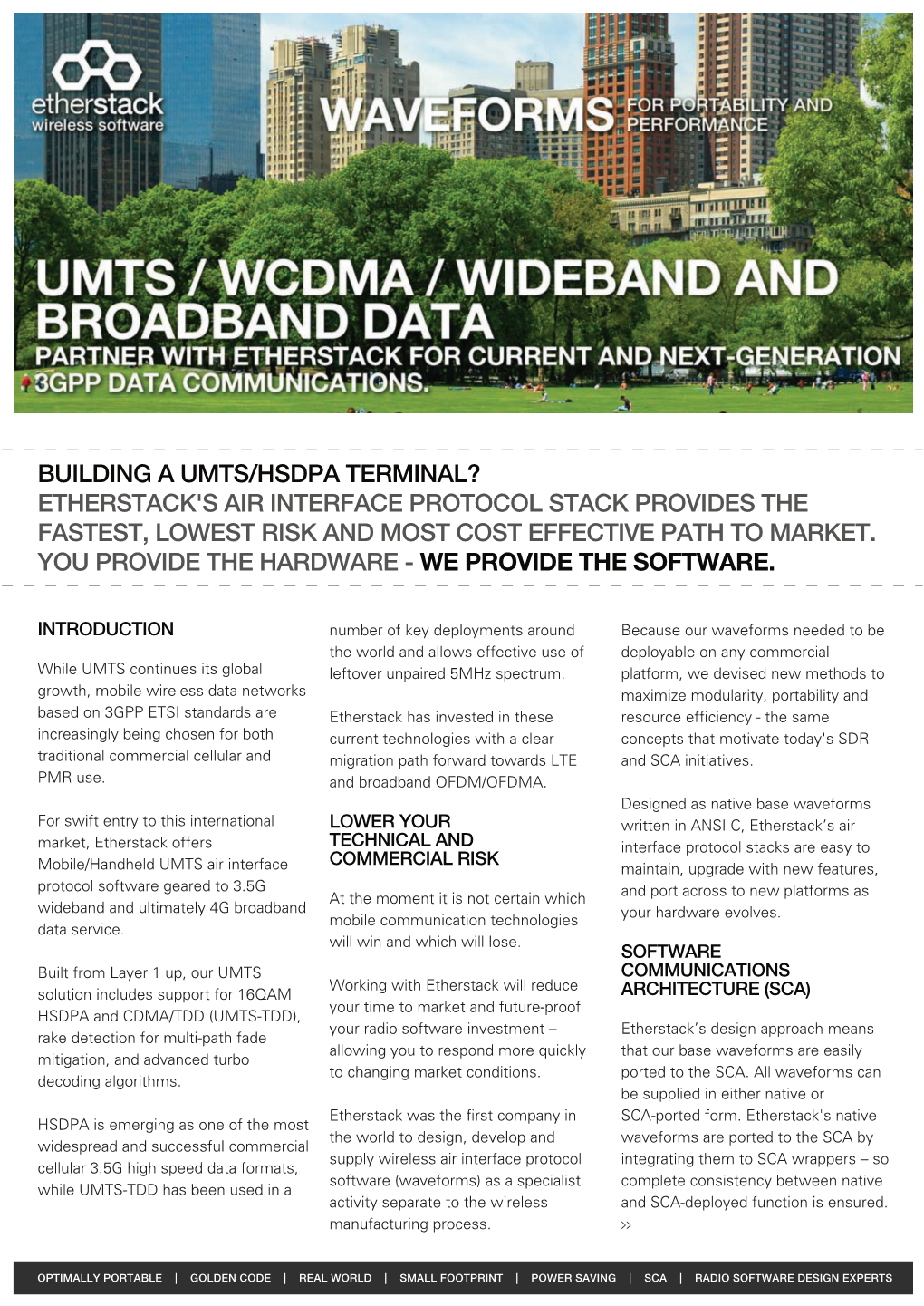 Umts / Wcdma / Wideband and Broadband Data Partner with Etherstack for Current and Next-Generation 3Gpp Data Communications