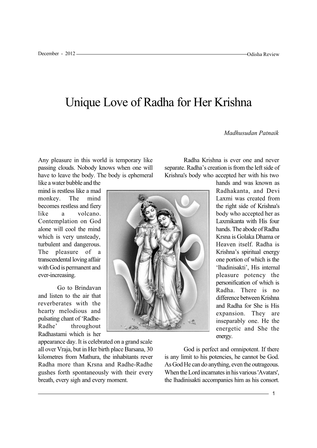 Unique Love of Radha for Her Krishna