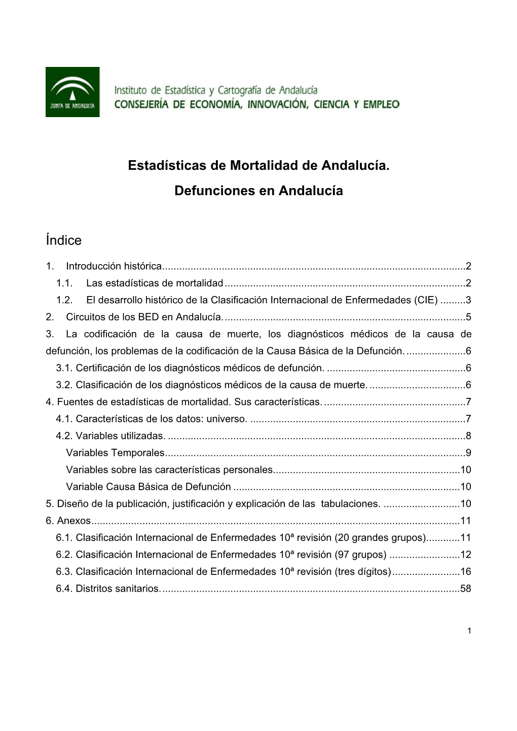 Estadísticas De Mortalidad De Andalucía. Defunciones En Andalucía Índice