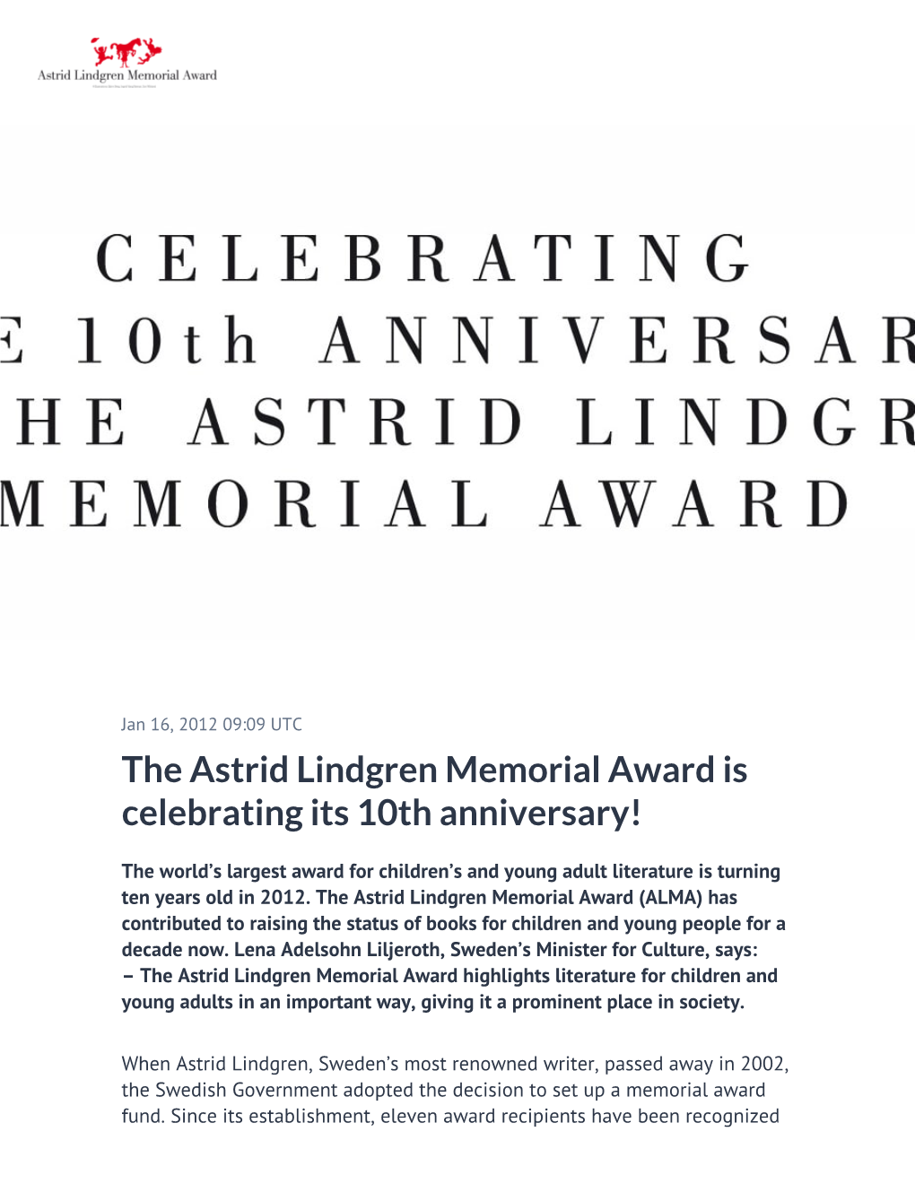 The Astrid Lindgren Memorial Award Is Celebrating Its 10Th Anniversary!