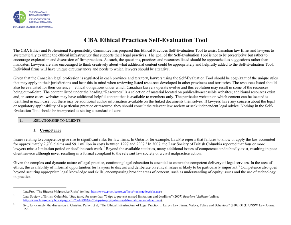 CBA Ethical Practices Self-Evaluation Tool