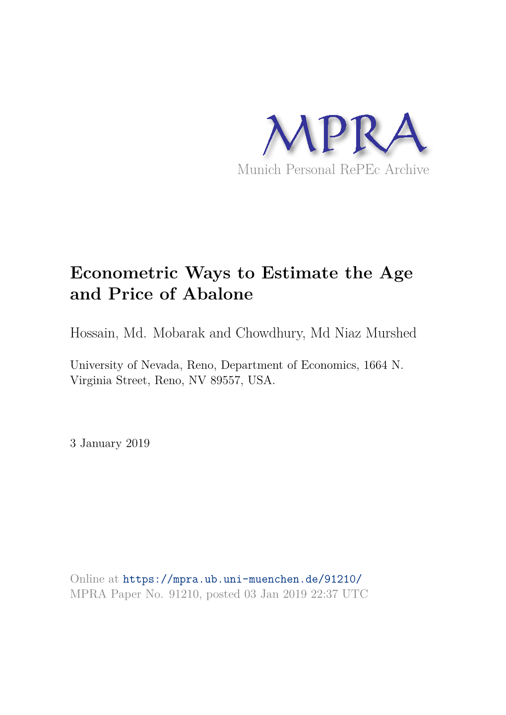 Econometric Ways to Estimate the Age and Price of Abalone