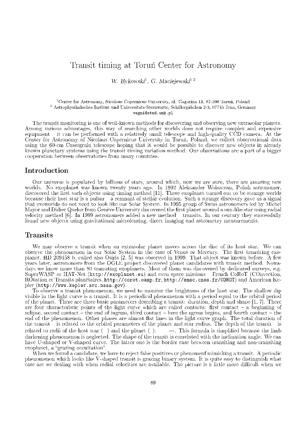 Transit Timing at Toru« Center for Astronomy