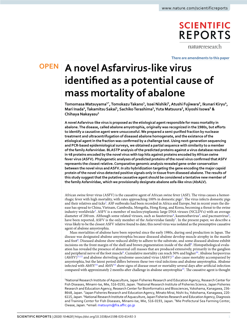 A Novel Asfarvirus-Like Virus Identified As a Potential Cause of Mass