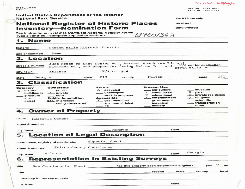 National Register of Historic Places Registration Form for Garden Hills Historic District