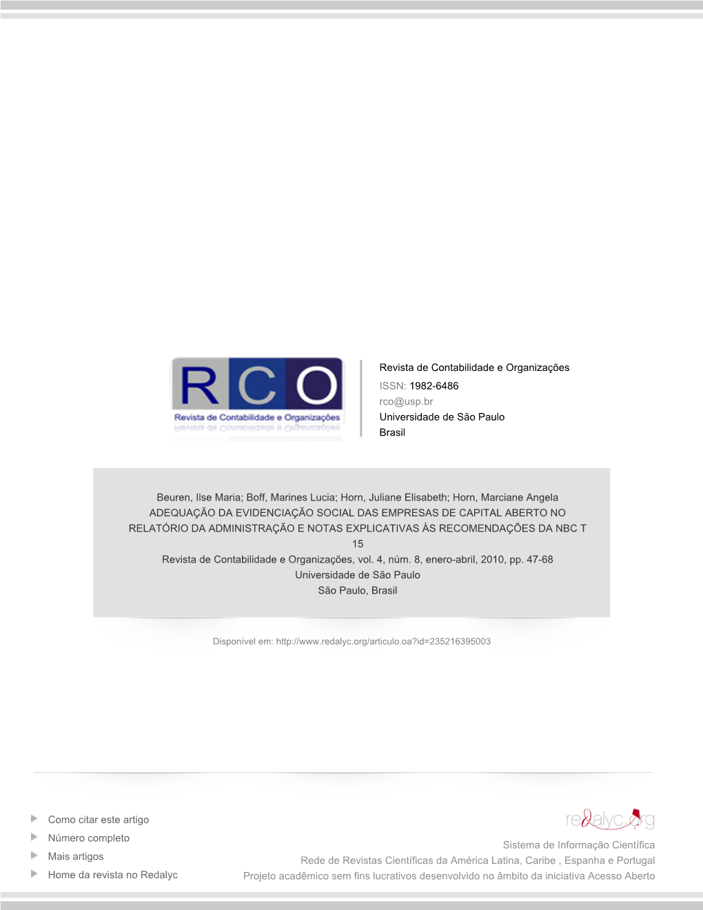 Redalyc.ADEQUAÇÃO DA EVIDENCIAÇÃO SOCIAL DAS