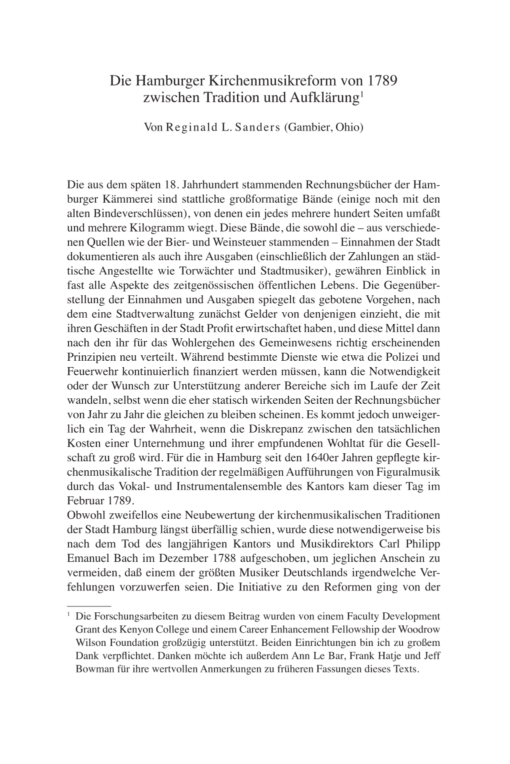 Die Hamburger Kirchenmusikreform Von 1789 Zwischen Tradition Und Aufklärung1