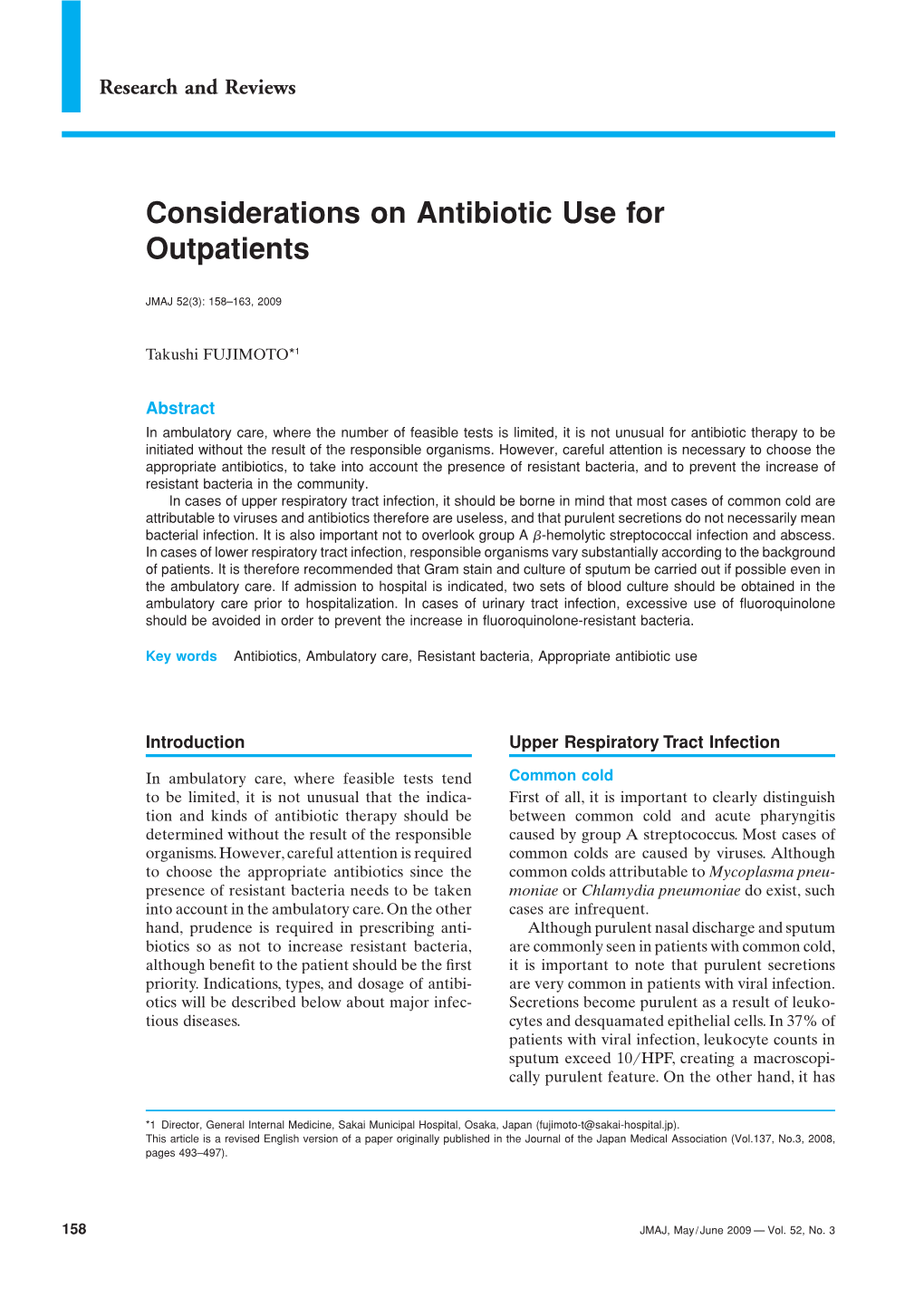 Considerations on Antibiotic Use for Outpatients