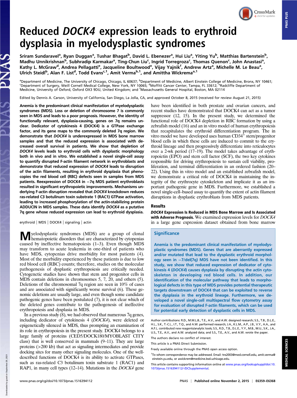 Reduced DOCK4 Expression Leads to Erythroid Dysplasia In