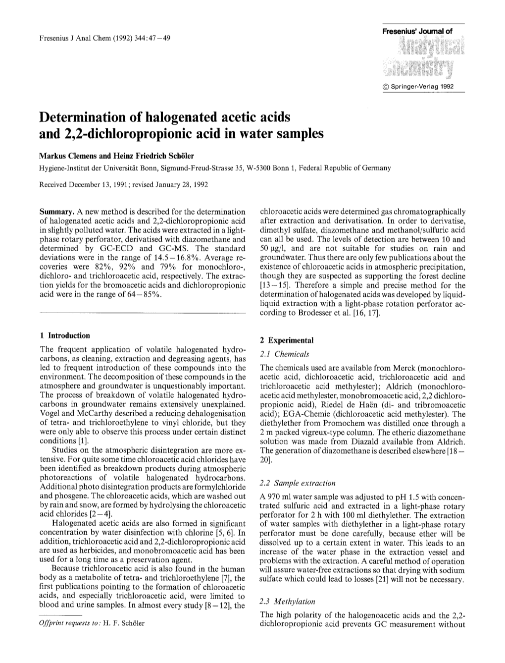 Determination of Halogenated Acetic Acids and 2,2-Dichloropropionic Acid in Water Samples