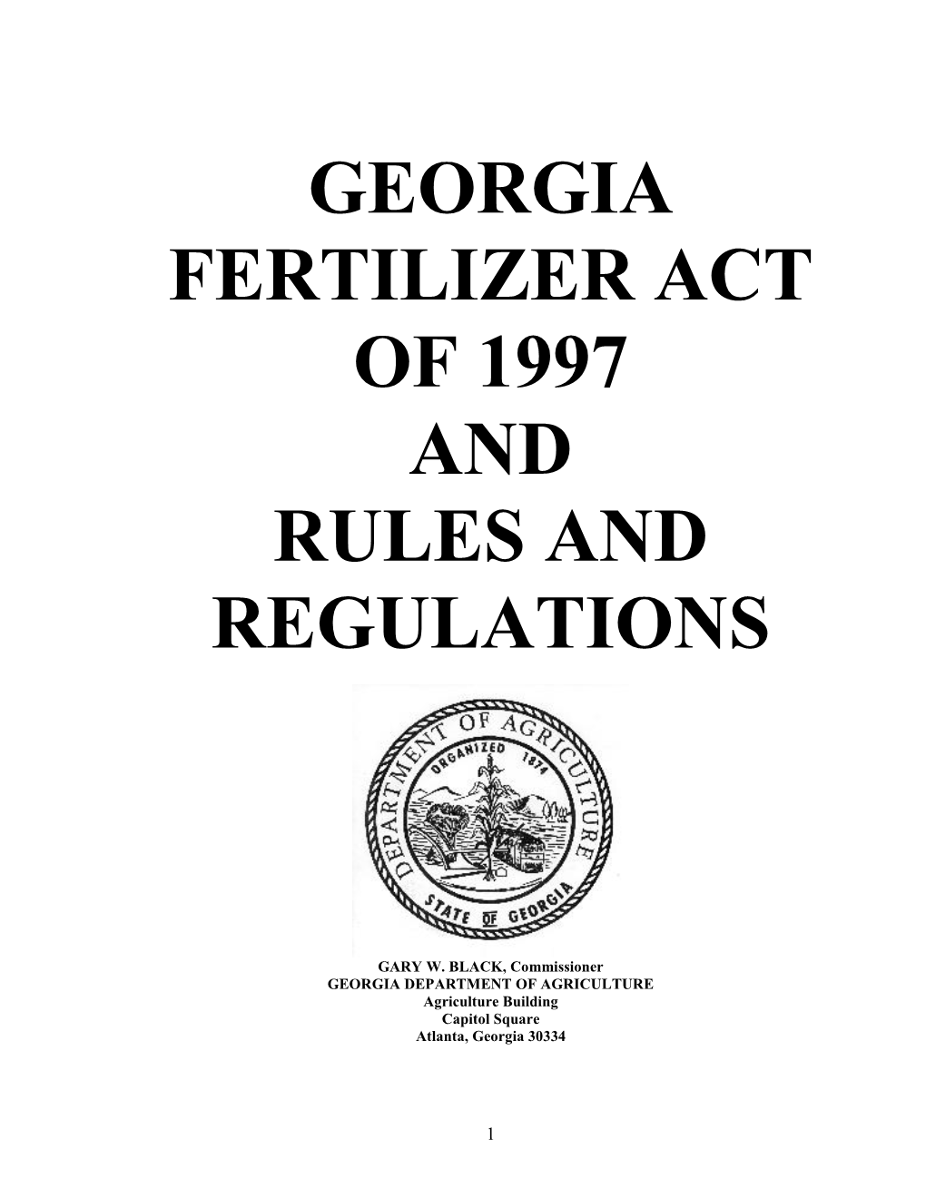 Fertilizer Act of 1997 with Rules & Regulations