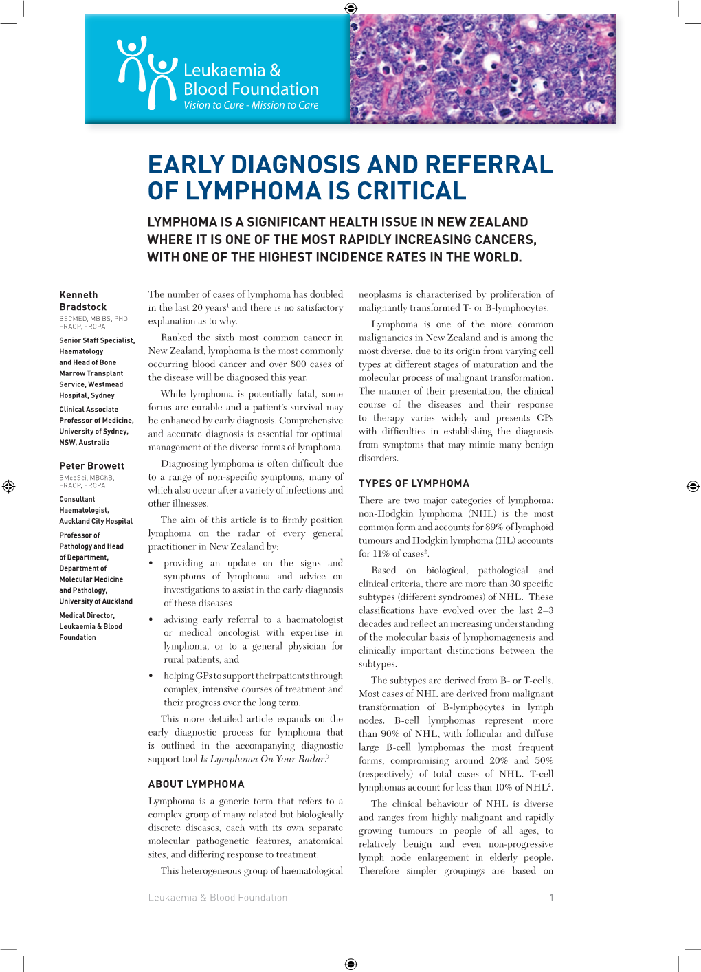 Early Diagnosis and Referral of Lymphoma Is Critical