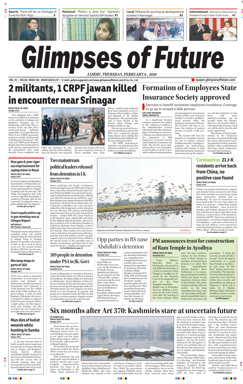 Jammu, Thursday, February 6 , 2020 Vol