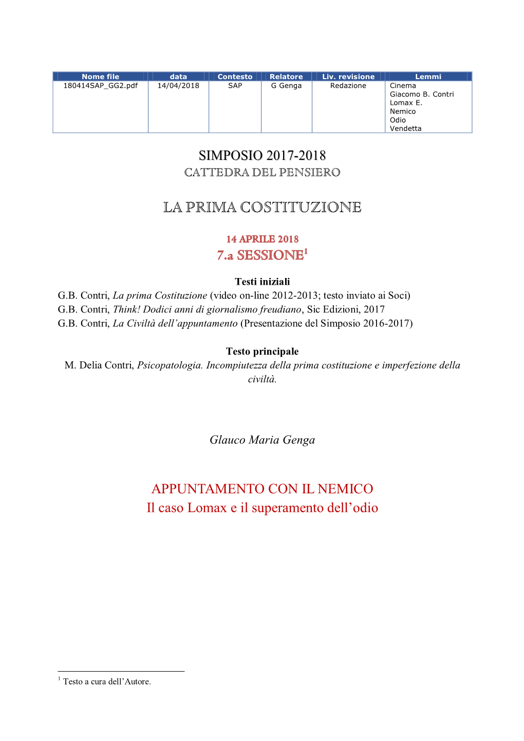 Appuntamento Con Il Nemico. Il Caso Lomax