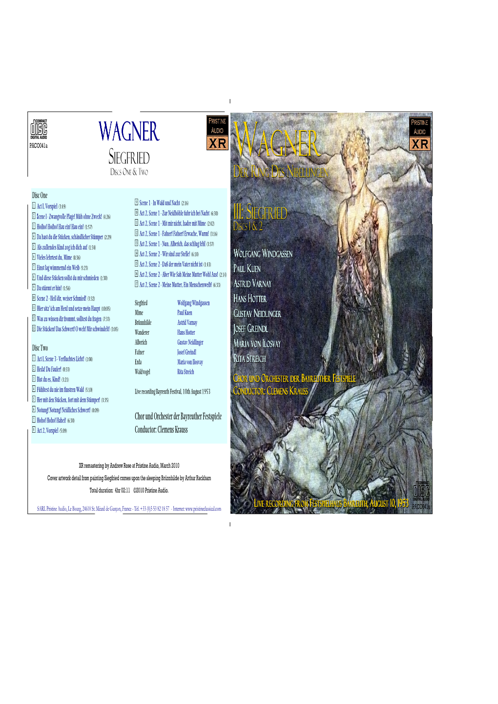 WAGNER Paco041a SIEGFRIED WAGNER DISCS ONE & TWO DER RING DES NIBELUNGEN