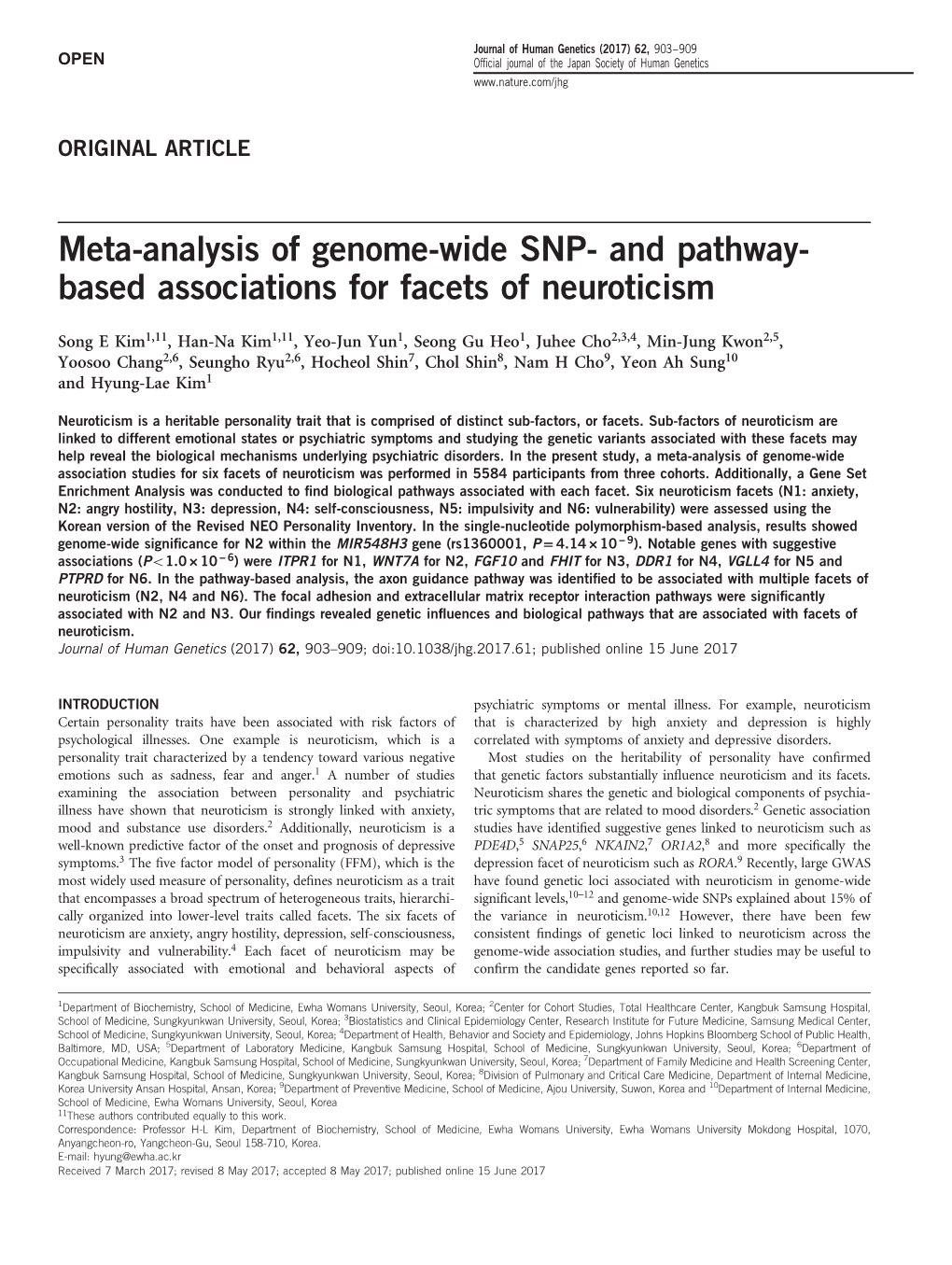 Meta-Analysis of Genome-Wide SNP- and Pathway- Based Associations for Facets of Neuroticism