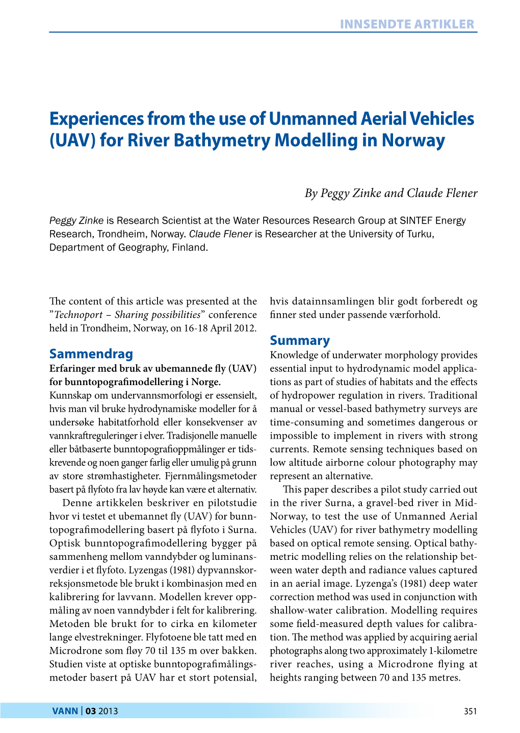 (UAV) for River Bathymetry Modelling in Norway