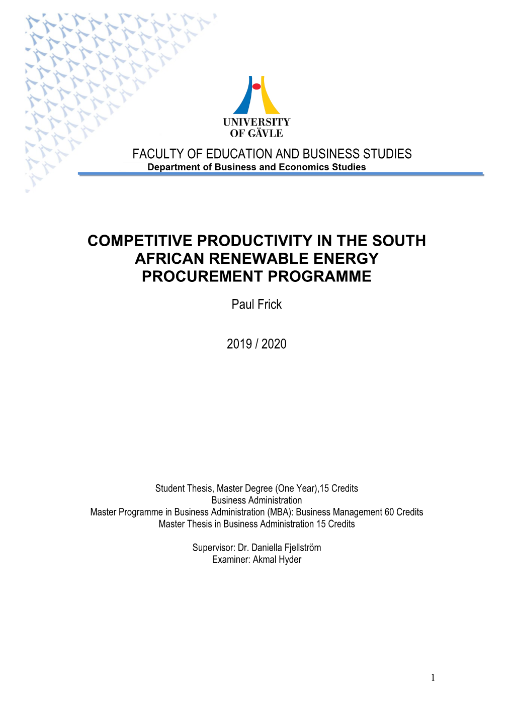 Background to South Africa and the Renewable Energy Procurement Programme